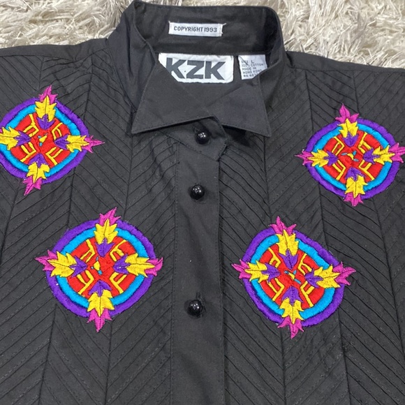 NWT Vintage KZK western vibe black shirt with embroidery long sleeve SZ L - Picture 2 of 9